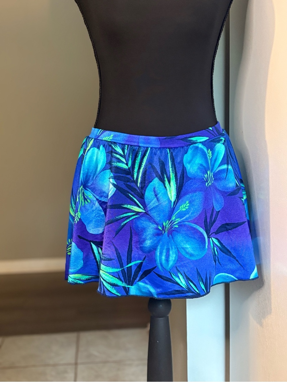 Women's Blue Floral Swim Skirt Bikini Bottom